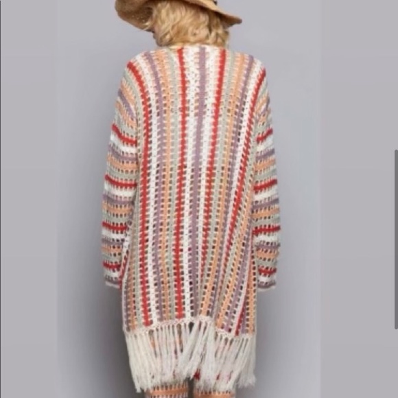 New! POL Cream Multi stripe Open Cardigan tassel - Picture 5 of 6